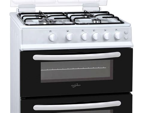 Statesman NOVAGDL60W 60cm Glass Lid Double Oven Gas Cooker White