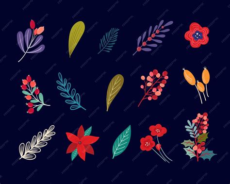 paquete de hojas de invierno  tema  todo color vector premium