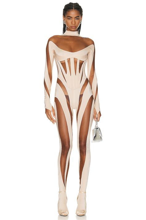 Mugler Gloved Catsuit In Powder Nude 02 FWRD