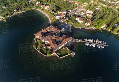 Aerial View Of Ancient Village Lierna Castle Lake Como Lombardy