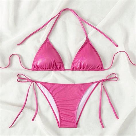 Generic New Pure Color Tied Beach Sexy Bikini Hot Spring Split Swimsuit Female Bikini