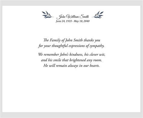 Funeral Thank you Message Examples inside card- Mass Booklets