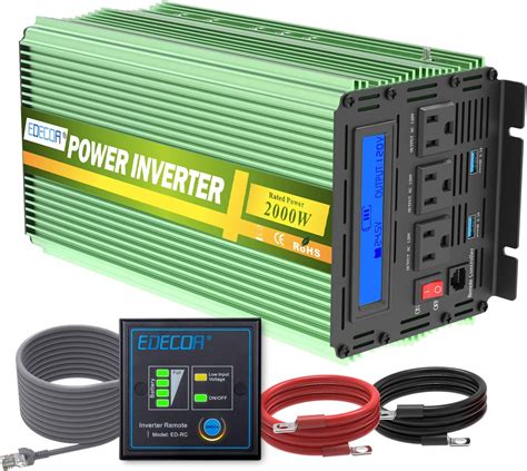 Edecoa W Power Inverter V Dc To V Ac Converter With Lcd