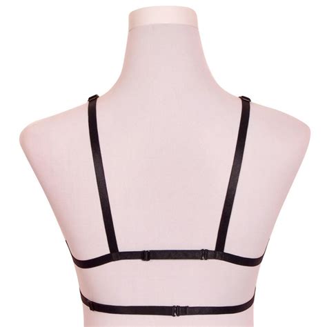Layered Women Body Harness Sexy Lingerie Cupless Cage Bra Strappy Garter Belt Black Elastic