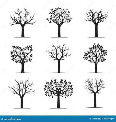 Set Black Naked Trees Vector Illustration Stock Illustration Illustration Of Graphic