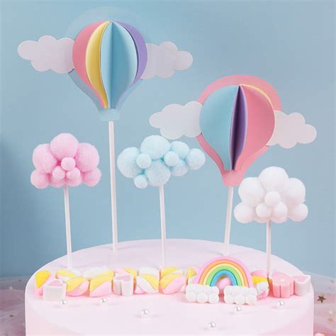Clouds Hot Air Balloon Rainbow Cake Topper Decoration Happy Birthday Cake Shopee Malaysia