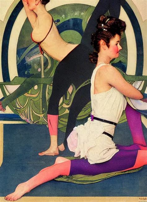 An Art Nouveau Painting Poster Of A Girl Doing Yoga Stable Diffusion