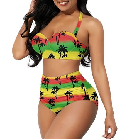 Suhoaziia Swimsuits Tankini For Women Tropical Coconut Tree Bikini Underwear String Sexy Bathing