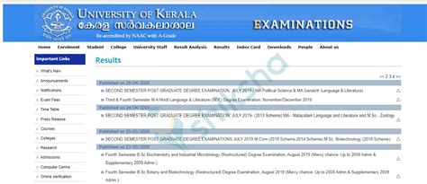 kerala university results  semester exam result  revaluation