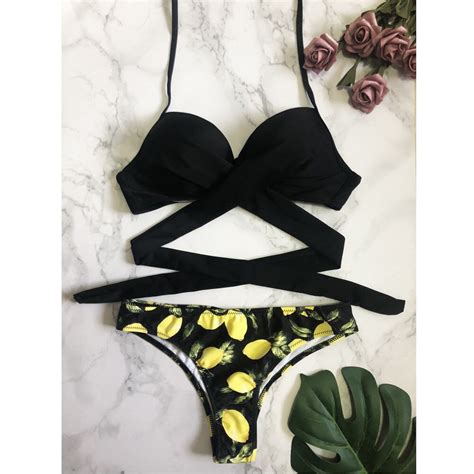 Bandage Bikini Set Push Up Brazilian Print Beachwe Grandado