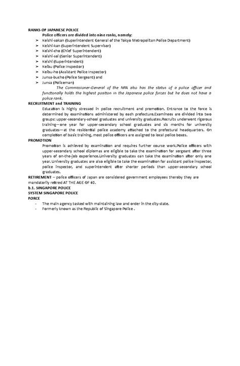 Ranks OF Japanese Police - RANKS OF JAPANESE POLICE Police officers are