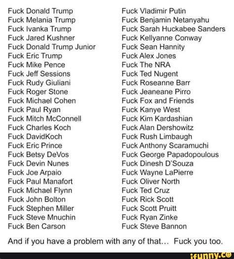 Fuck Donald Trump Fuck Melania Trump Fuck Lvanka Trump Fuck Jared Kushner Fuck Donald Trump