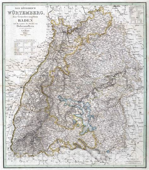 Historic Map 1841 Kingdom Wuerttemberg Grand Duchy Of Baden German