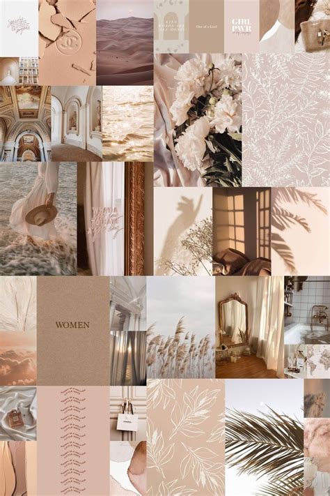 Beige Wall Collage Kit Tan Aesthetic Digital Prints Wall Kit