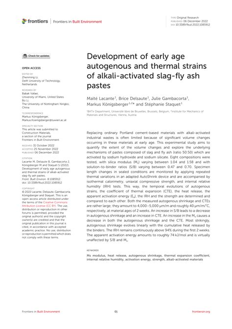 PDF Development Of Early Age Autogenous And Thermal Strains Of Alkali