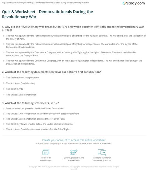 Quiz & Worksheet - Democratic Ideals During the Revolutionary War