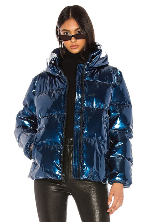 Kendall Kylie Metallic Puffer Jacket In Blue Revolve