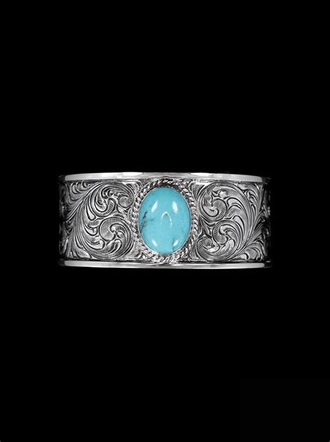 Vintage Sterling Turquoise Cuff Bracelets w/ Scroll Accents