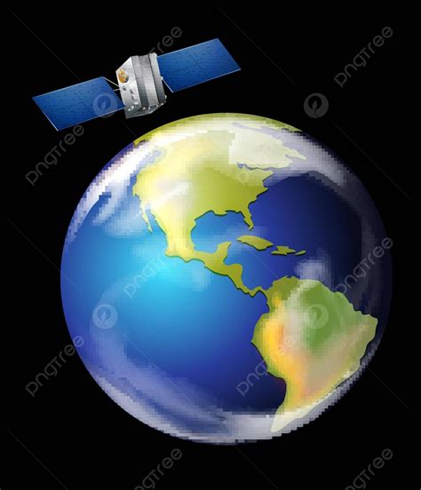 Satellite Orbiting Earth Planet Scientific Round Vector Planet