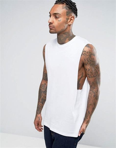 Asos Sleeveless T Shirt With Dropped Armhole In White Mens Tank Tops