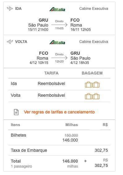 Ampla Disponibilidade Para Emitir Classe Executiva Da Alitalia Pelo