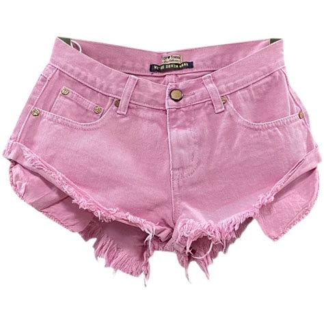 New Women Pink Low Waist Hole Ripped Personalized Low Waisted Denim Shorts Jeans Wide Leg Hot