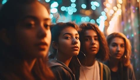 Premium Ai Image Young Adults Enjoying Nightlife Smiling And Looking