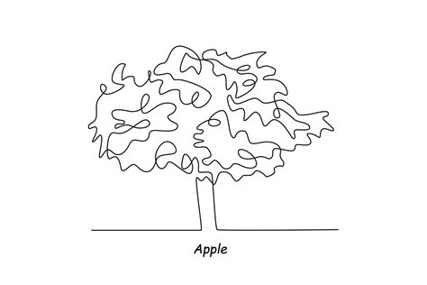 Single one line drawing apple tree. Tree concept. Continuous line draw ...