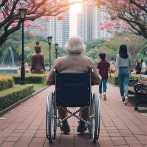 Un Anciano En Silla De Ruedas En El Parque Un Anciano Solo Con