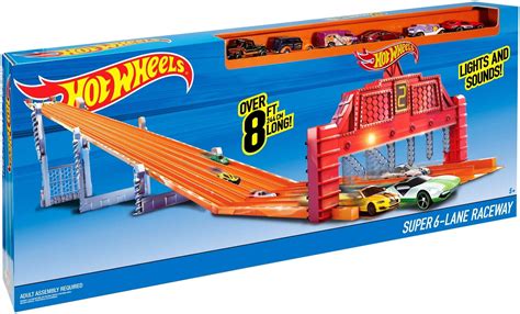 Hot Wheels Super Lane Raceway Track Set Orange Multi Lane Racing With Realistic Sounds