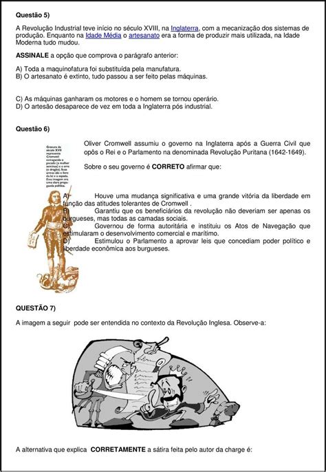 Atividades Sobre Revolução Industrial