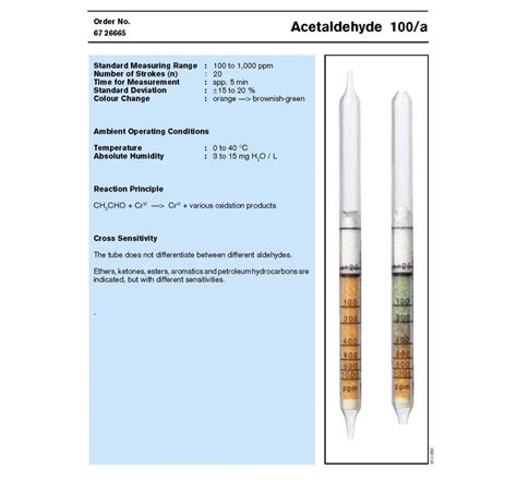 Draeger Tubes Gas Test Tubes - - Draeger Tubes 6726665 Acetaldehyde 100 ...
