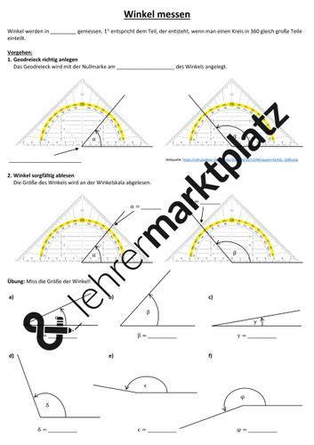 Winkel messen Arbeitsblatt mit Lösung Unterrichtsmaterial im Fach