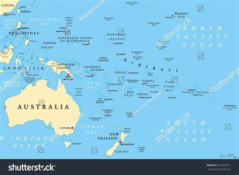 Oceania Political Map Region Centered On Royalty Free Stock Vector