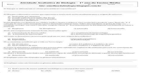 Atividade Avaliativa De Biologia 1 Ano [pdf Document]