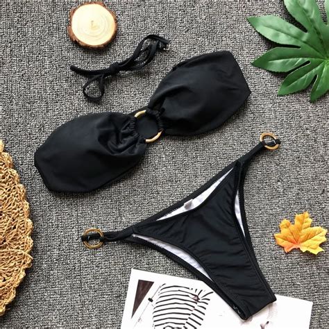 Bikini Swimwear Women Swimsuit Sexy Bandage Bikinis Set Bathing Suit De Bain Femme Black