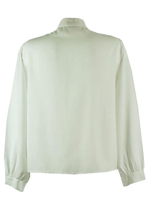 Vintage 1960 S White Pussy Bow Blouse With Cut Away Detail L XL Reign Vintage