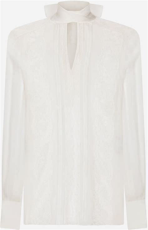 Dolce Gabbana Chiffon And Lace Pussy Bow Blouse ShopStyle Tops