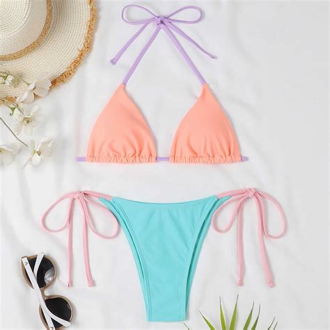 Idall Bikini Sets Bathing Suit Color Matching Belt Chest Pad No Steel Support Fashion Sexy