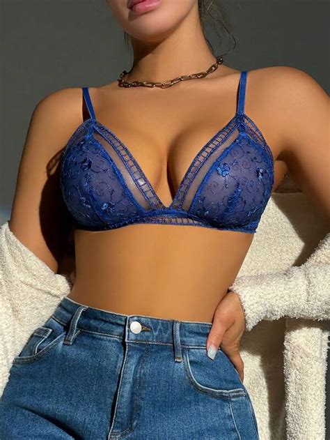 Floral Lace Triangle Bralette Shein Usa