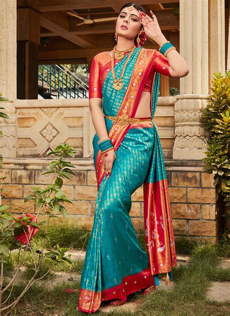 Buy Sky Blue Silk Wedding Wear Kanjivaram Saree Online From Wholesale Salwar