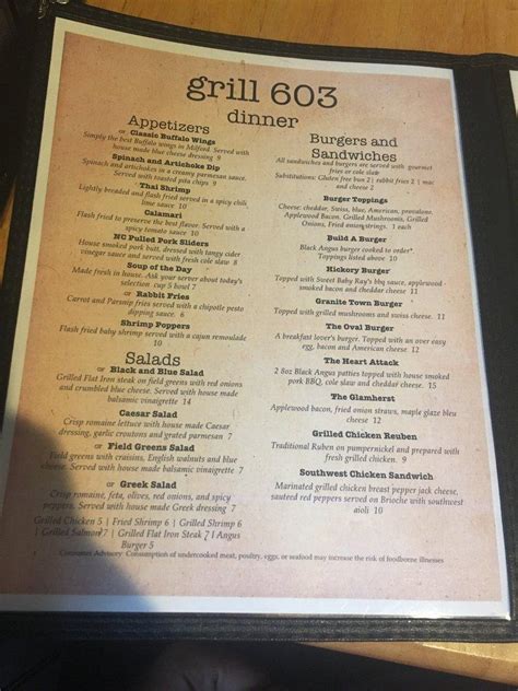 Menu At Grill Restaurant Milford