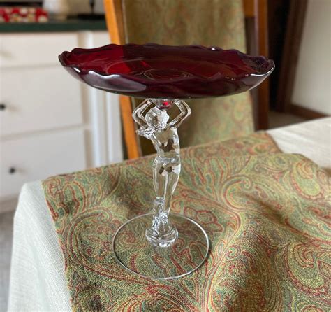 Art Deco Cambridge Glass Statuesque Compote With Nude Crystal Stem Lovely To Add To Your Glass