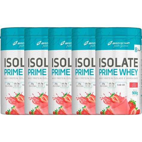 Kit 5X Isolate Prime Whey 900g Morango Natural BodyAction OtimaNutri