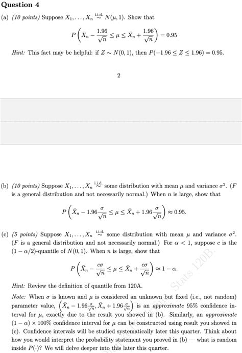 Solved A 10 Points Suppose X1  Xn∼ I I D N μ 1 Show