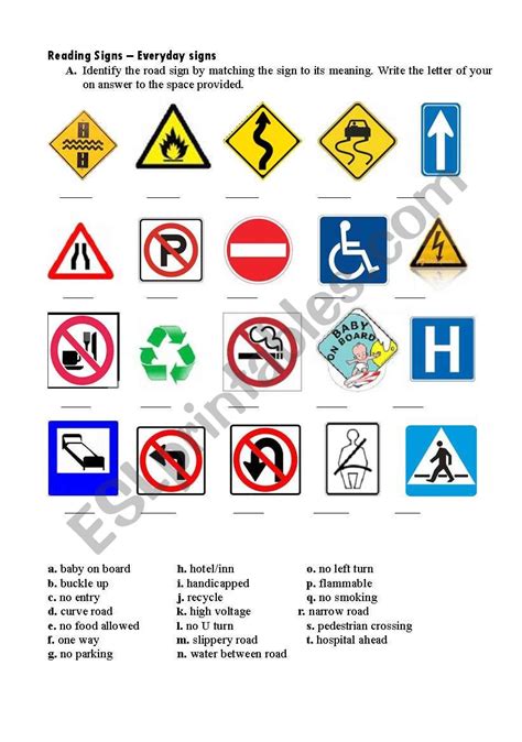 Road Signs Esl Worksheet By Krungers Road Signs Drivers Education