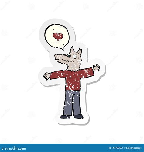 Pegatina Retro Angustiada De Un Hombre Lobo De Caricatura Enamorado