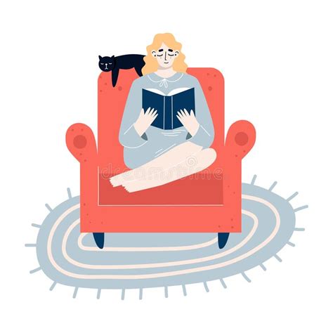 Jeune Femme Assise Sur Une Chaise Et Livre De Lecture Illustration De