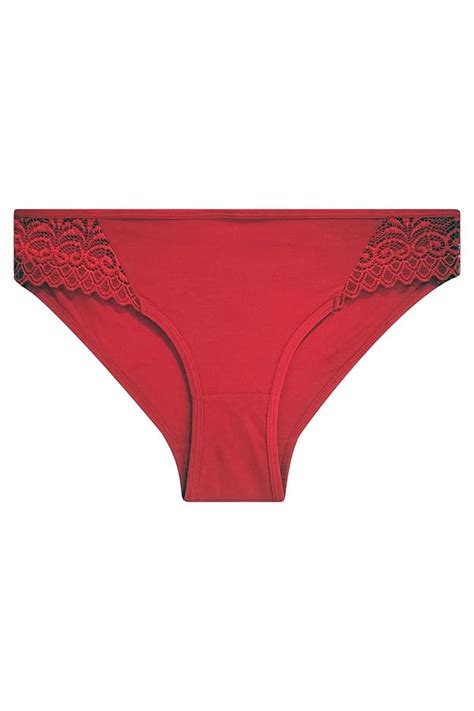 Buy Low Waist Bikini Panty In Red With Lace Panels Cotton Online India Best Prices COD