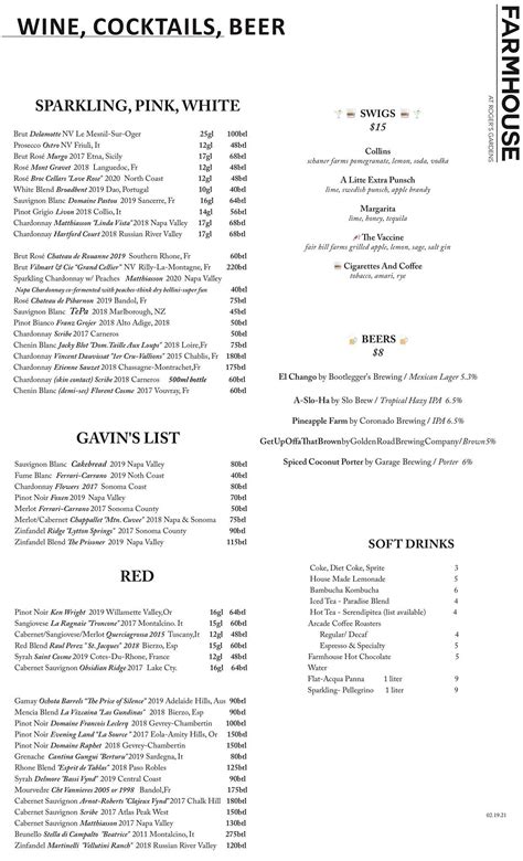 Menu at Farmhouse at Roger's Gardens restaurant, Newport Beach